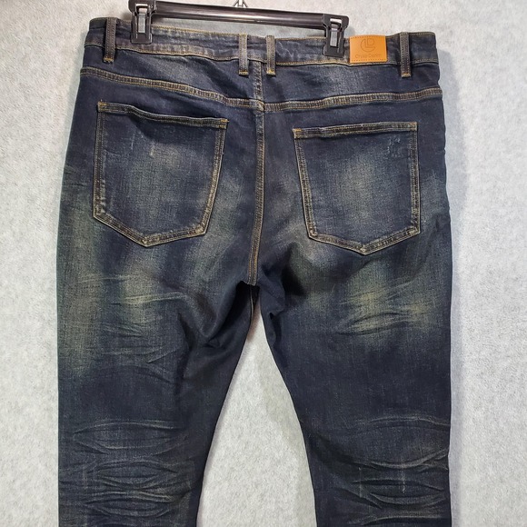 Crysp Denim Jeans Mens 38 Blue Distressed Slim Fit Ripped Stretch Designer Pants - Picture 7 of 16